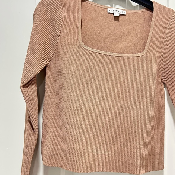 And Now This Ribbed Knit Square Neck Long Sleeve Top Beige Women’s M
 Sweater - Picture 3 of 4
